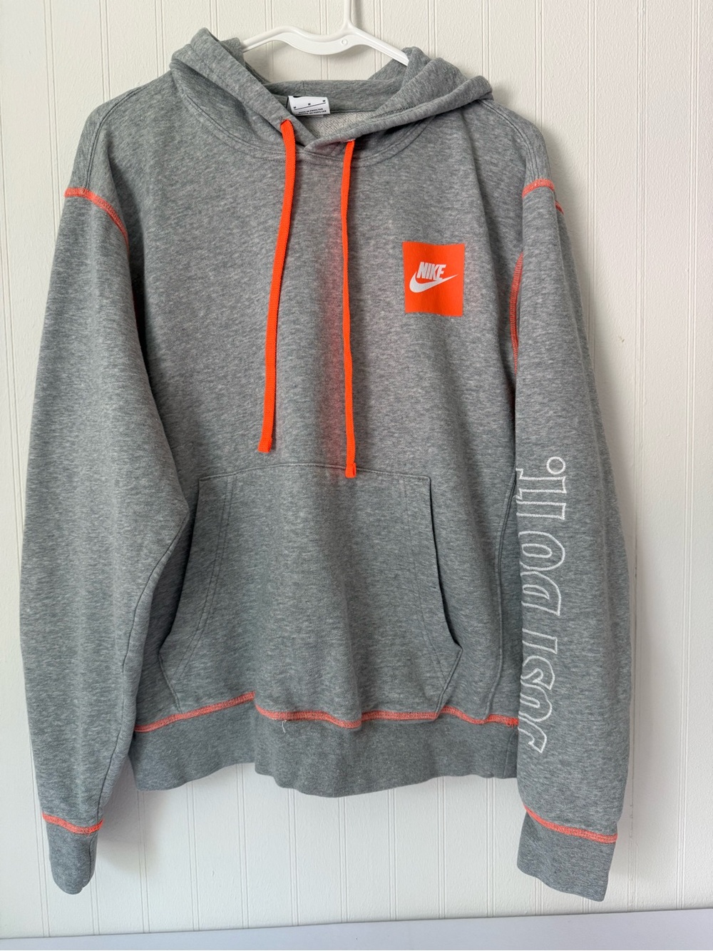 Nike Grey Pullover Hoodie with Orange Accents